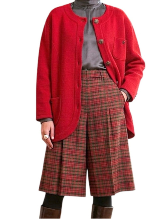 Vintage Sweaters - VTG 80s 90s French made wool blend boxy oversized red longline cardigan sweater